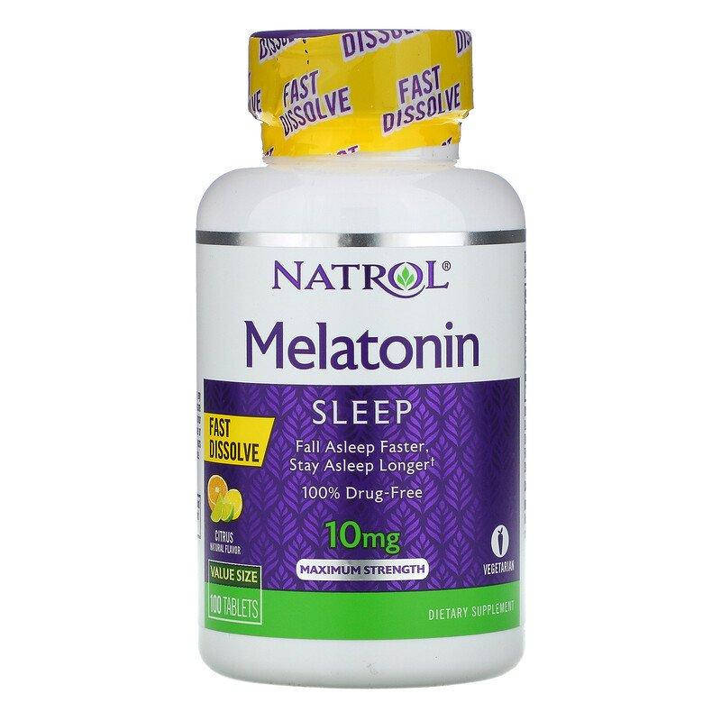 

Мелатонин, цитрусовый пунш, Melatonin, Natrol, 10 мг, 100 таблеток (NTL-07166)