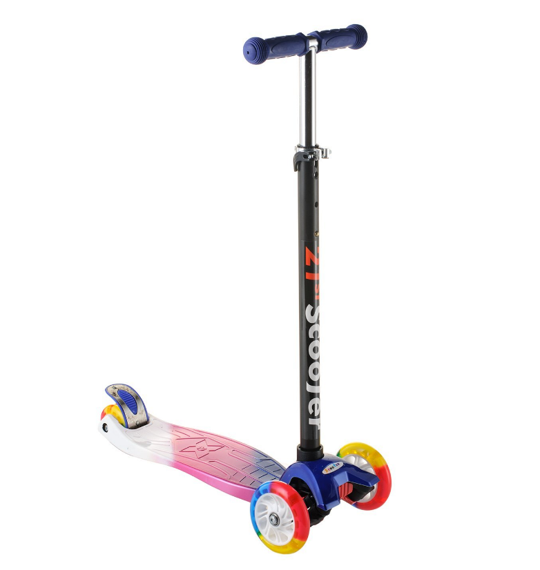 

Scooter детский трехколесный самокат со светящимися колесами (радуга синяя), Зелёный