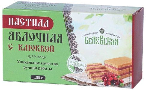 

Пастила яблочная без сахара "Белевская" с Клюквой (100 грамм)