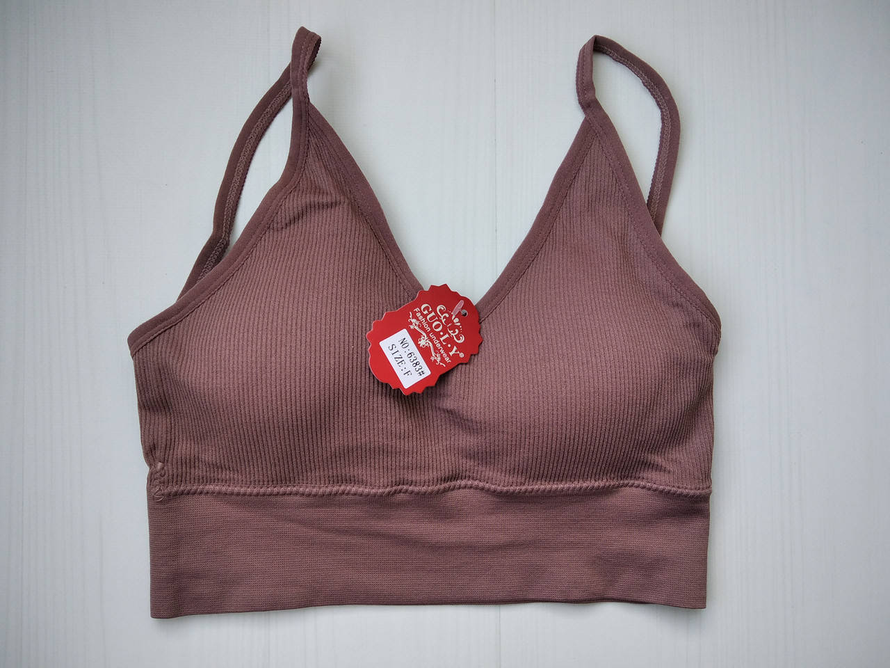 

Топ Guoly бесшовный на тонких бретелях кофейный S\M 6383