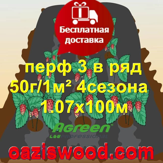 

Агроволокно с перфорацией 3 в ряд p-50g 1.07*100м черное AGREEN 4сезона Итальянское качество, Черный
