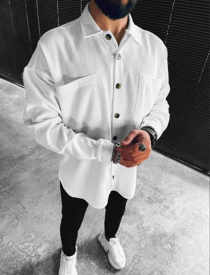 

Мужская белая рубашка с длинным рукавом оверсайз, Турция, Белый