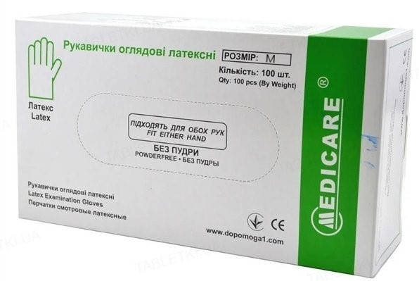 

Перчатки латексные смотровые, текстурированные без пудры (100шт/уп) MEDICARE, Белый