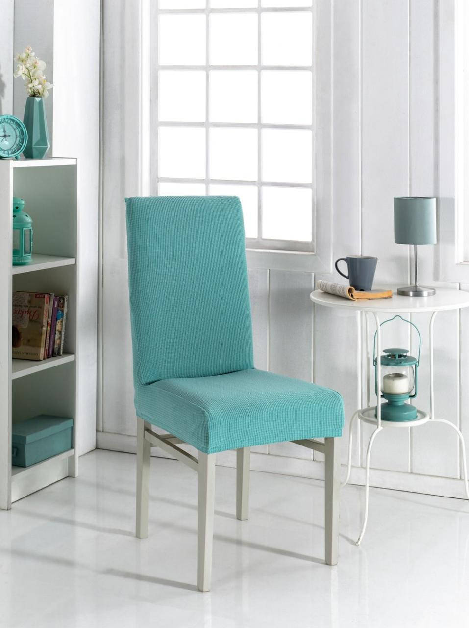 

Чехол на стул универсальный мятный квадратик Evibu Турция 50190