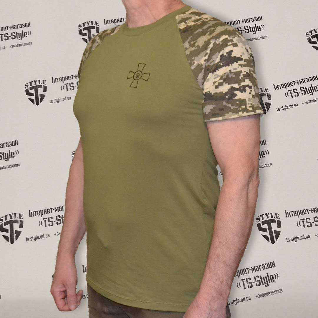 

Комбінована футболка хакі-мм14 з логотипом ЗСУ L