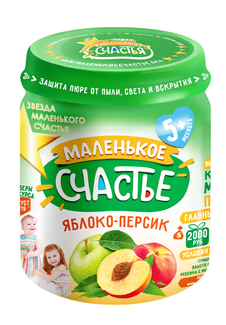 

Пюре Яблоко-Персик, 90г, от 5 мес., ТМ"Маленькое счастье"