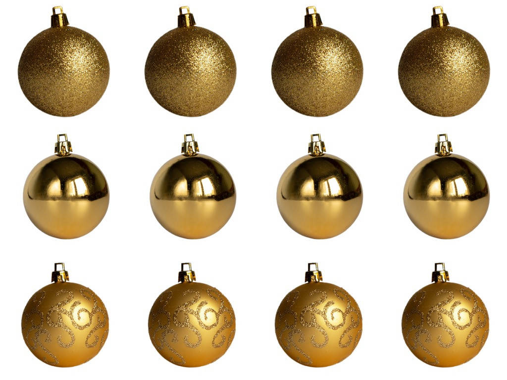 

Набор елочных игрушек - шары, 12 шт, D6 см, золотистый, микс, пластик (030200-2)