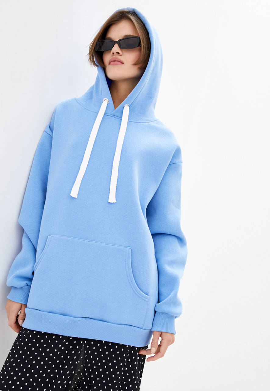 

Худи женский тёплый, цвет голубой удлиненный Oversize 02