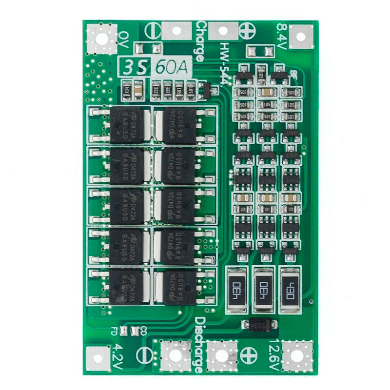 

BMS контроллер 3S 60A для Li-Ion аккумуляторов с балансиром, 4х41х62 мм