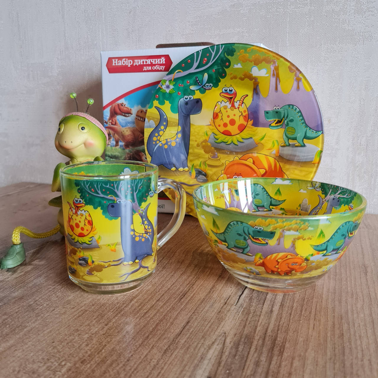

Детский набор стеклянной посуды для кормления Динозавр