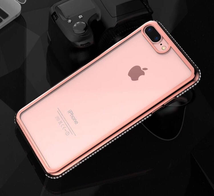 

Силиконовый прозрачный чехол с розовым ободком и камнями Сваровски для Iphone 7+/8+ 5.5дюйма