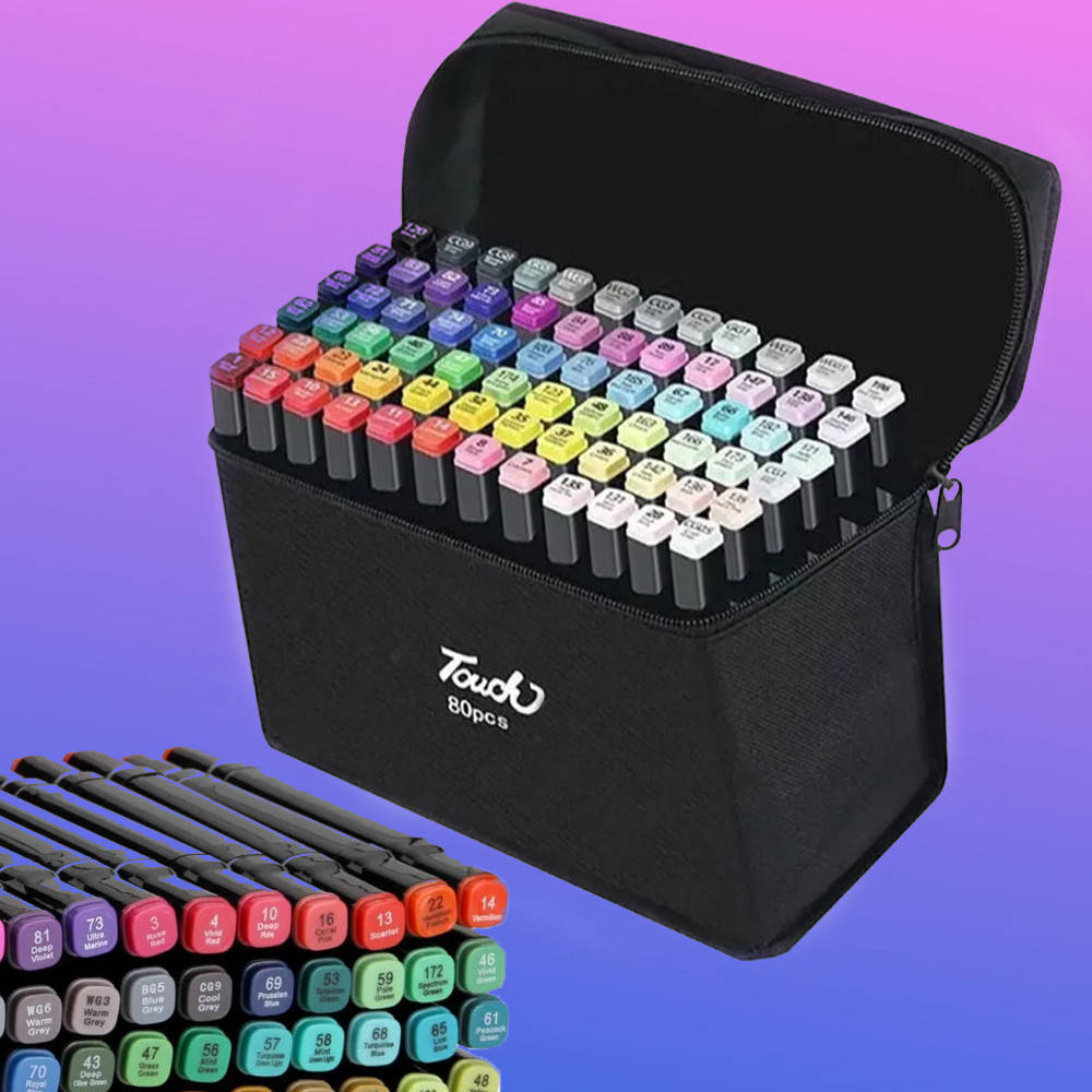 

Набор маркеров для скетчинга 80шт. Двухсторонние маркеры на спиртовой основе. Скетч-маркеры, Черный