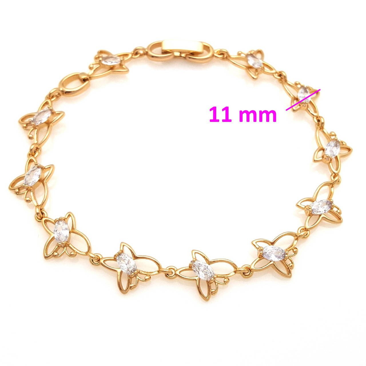 

Браслет Бабочки с миндальным цирконием, p. 18, р. 20, позолота Xuping, 18К