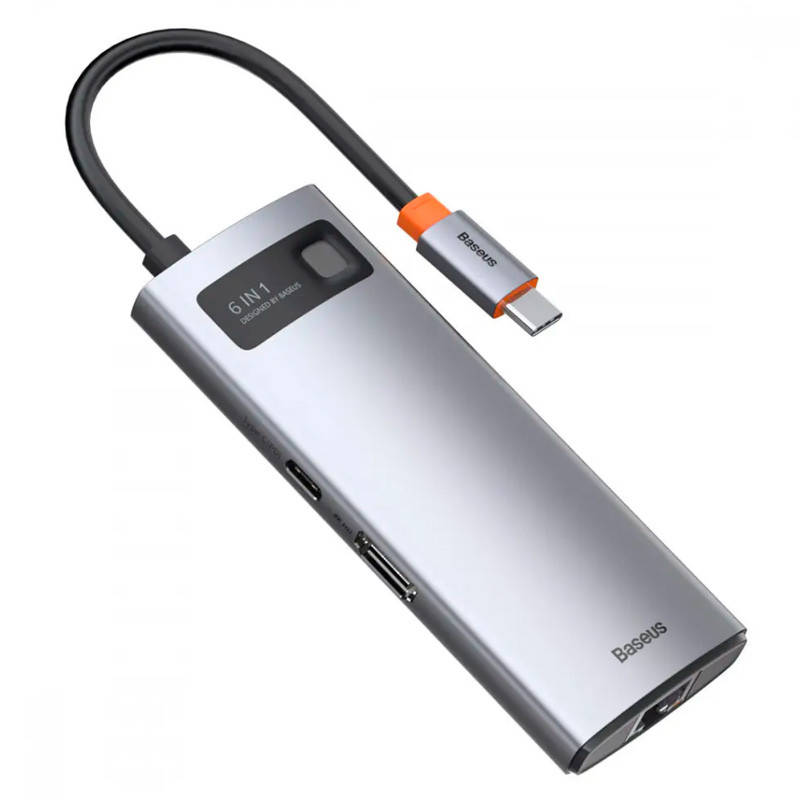 

HUB адаптер USB BASEUS Type-C Metal Gleam Series 6-in-1 3USB, HDMI, Type-C, 100W PD, LAN переходник хаб
