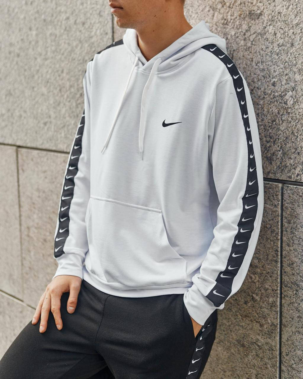 

Кофта мужская Nike Lampas спортивная весенняя осенняя летняя белая | Худи Найк с лампасами, Белый