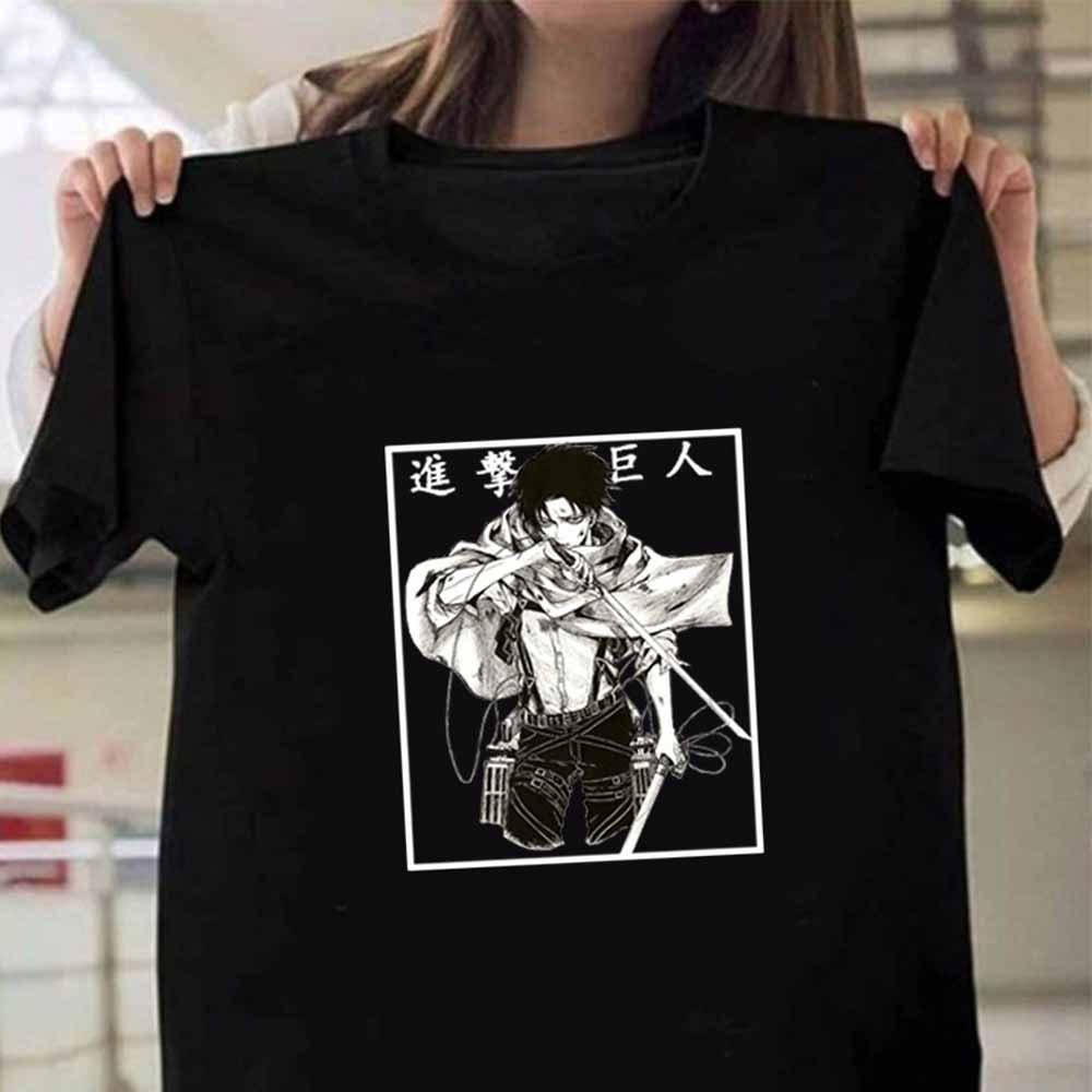 

Футболка с аниме принтом Атака титанов Леви L, Черный