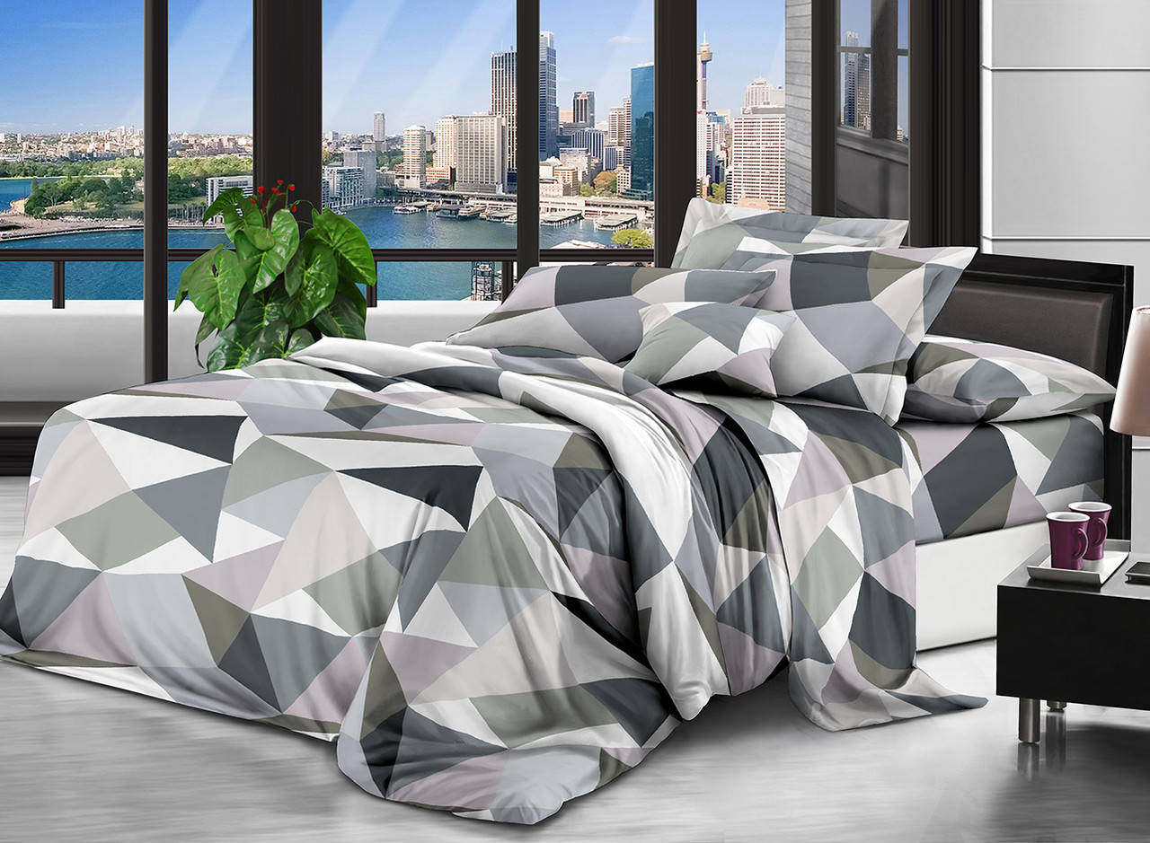 

Комплект постельного белья полуторный Ромбы серые из полиэстера, Серый