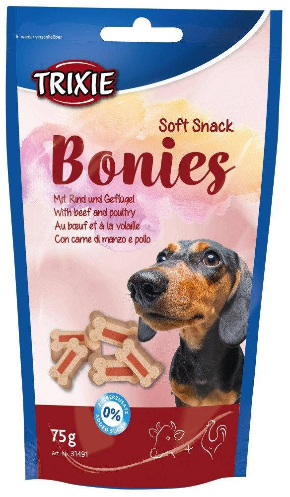 

Trixie TX-31491 Soft Snack Bonies 75г-лакомство для собак со вкусом говядины и индейки