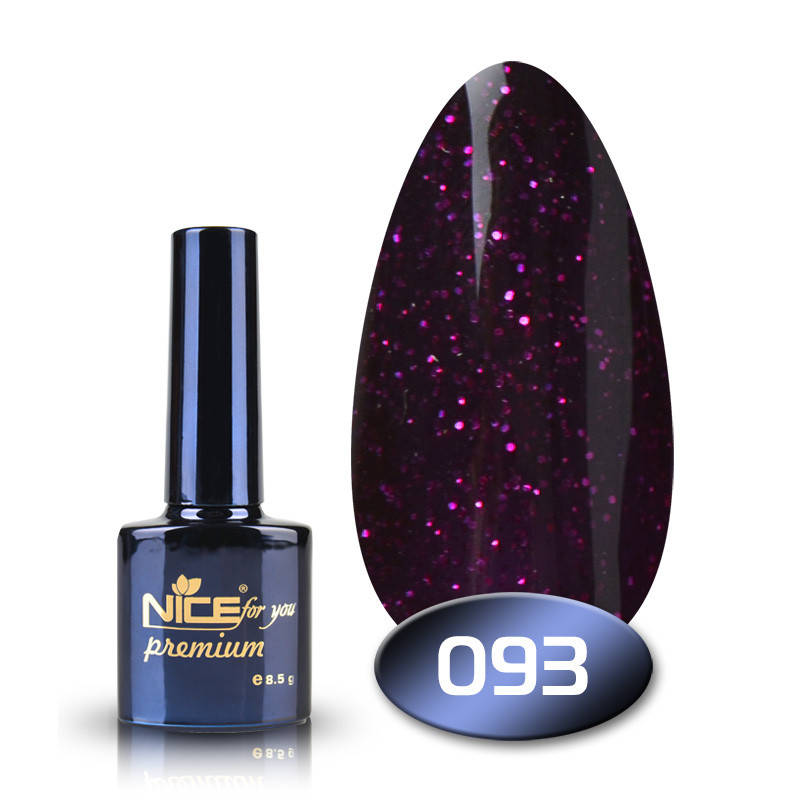 

Гель-лак Nice for you Premium 093 баклажановый с фиолетовыми блестками 8,5 мл