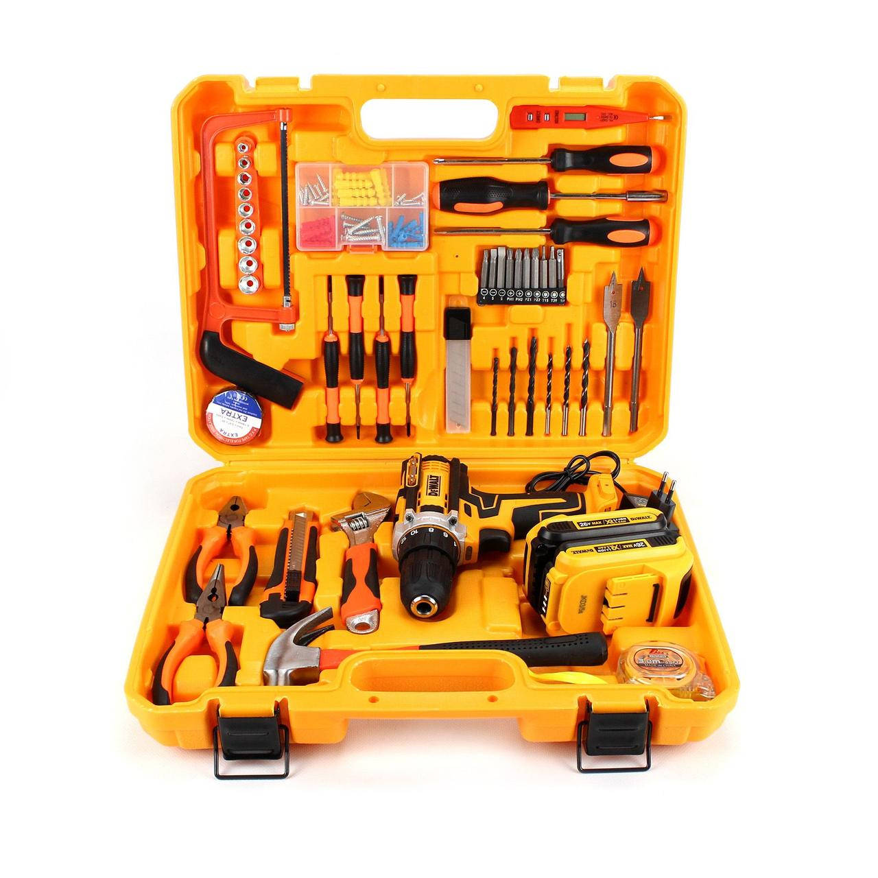 

Шуруповерт DeWALT DCD771 (26V, 5AH) с большим набором инструментов. Дрель Деволт