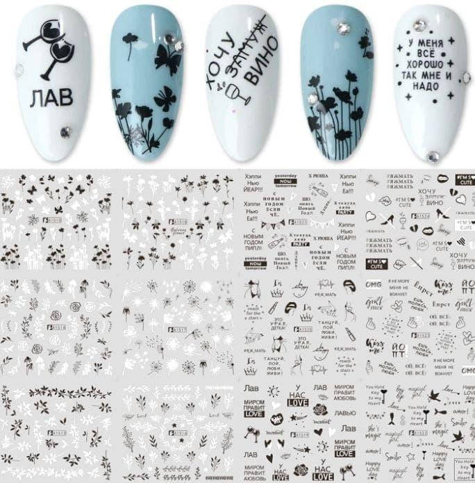 

Наклейки для ногтей (водные наклейки), набор 12 шт