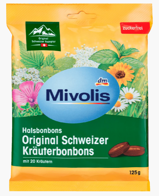 

Швейцарские травяные сладости Mivolis Original Schweizer Kräuterbonbons, 125 гр.(31шт) Германия 4058172445163