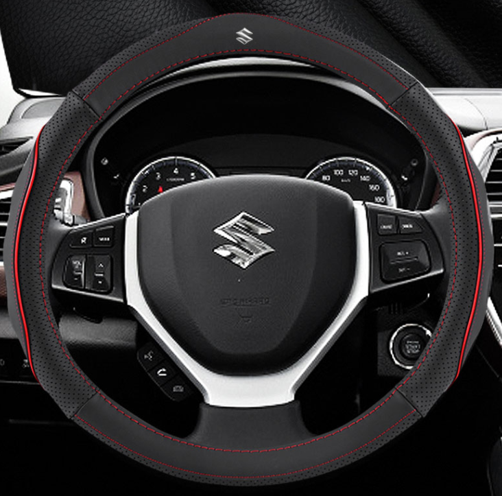 

Чехол оплетка Cool на руль для автомобиля Suzuki натуральная кожа Черный с красной прошивкой