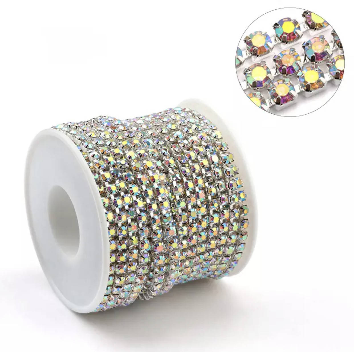 

Лента стразовая (цепочка) Сrystal AB ss10(2,8mm), 1м