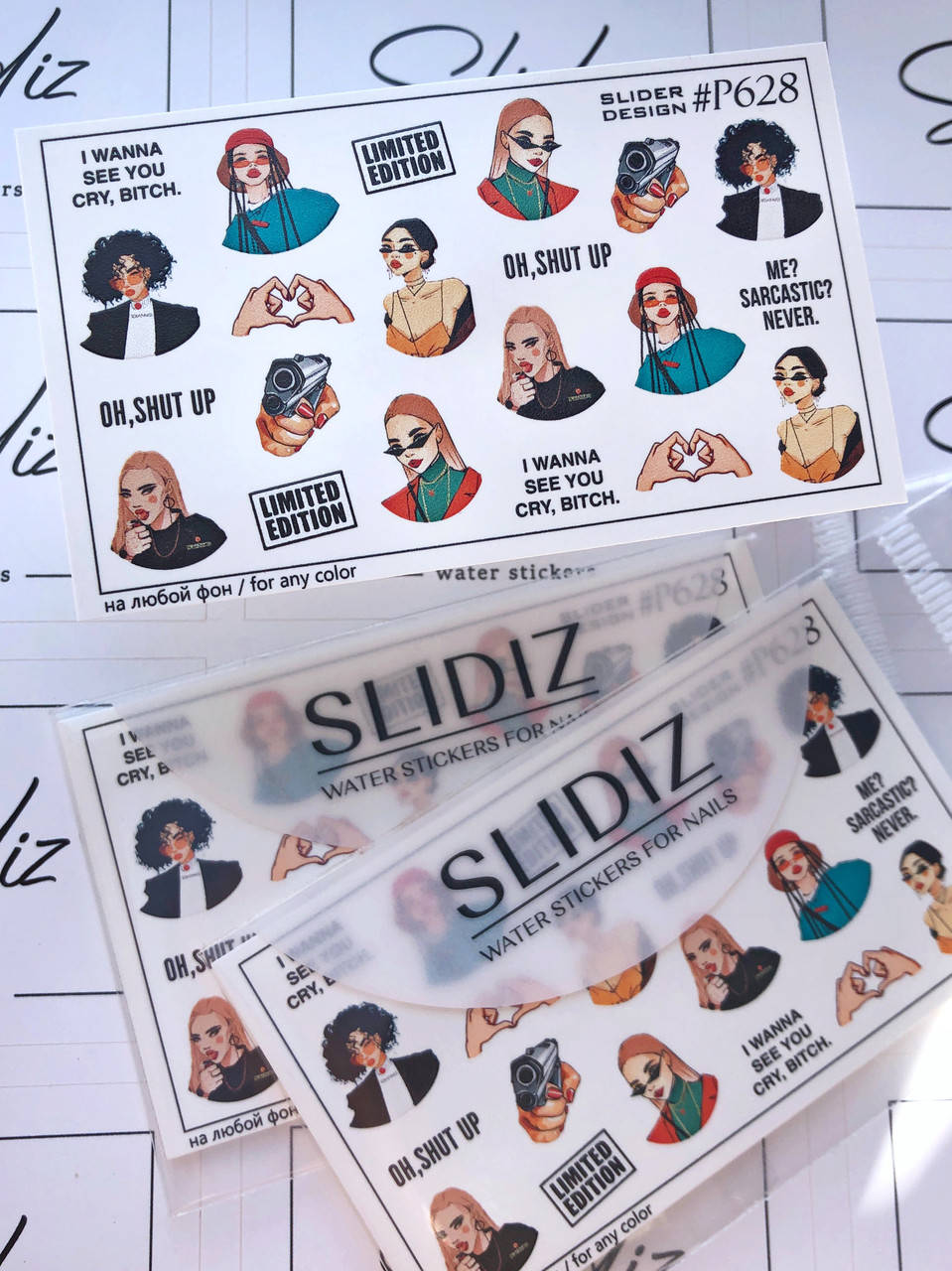 

Слайдер-дизайн SLIDIZ водная наклейка для ногтей на любой фон, девушки
