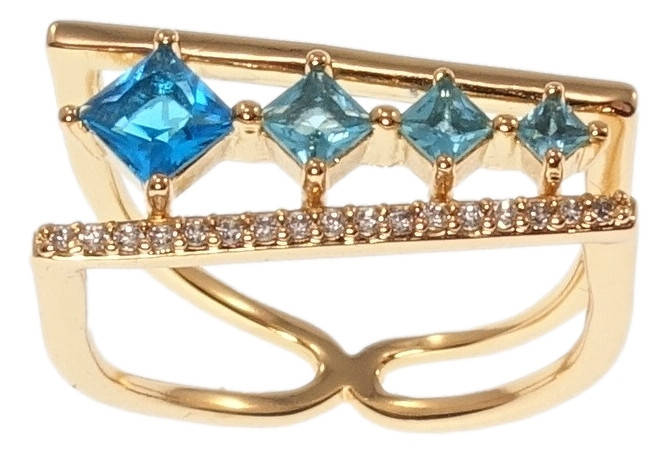 

Кольцо Xuping Позолота 18K "Модерн с голубыми кристаллами и дорожкой циркония" р.18