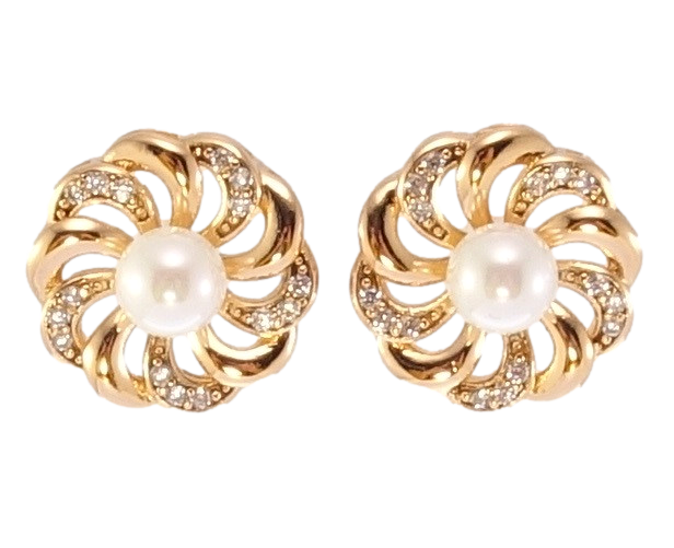 

Серьги Xuping Позолота 18K гвоздики (пусеты) "Цветочки с цирконием и жемчужиной" ø 14мм