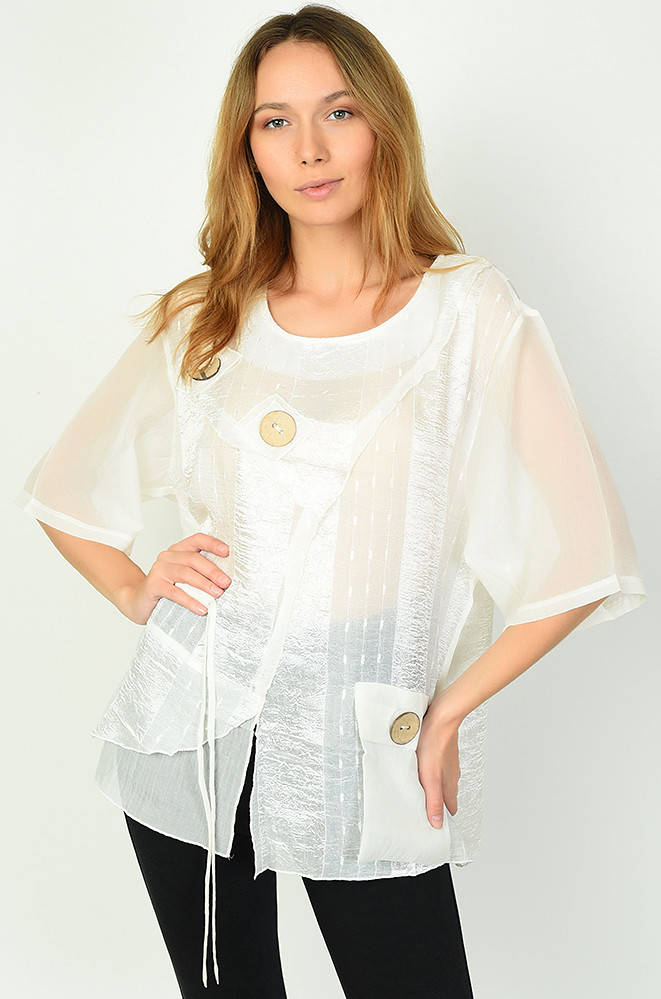 

Блуза женская батальная молочная Уценка Oumeiting 135271M, Молочный