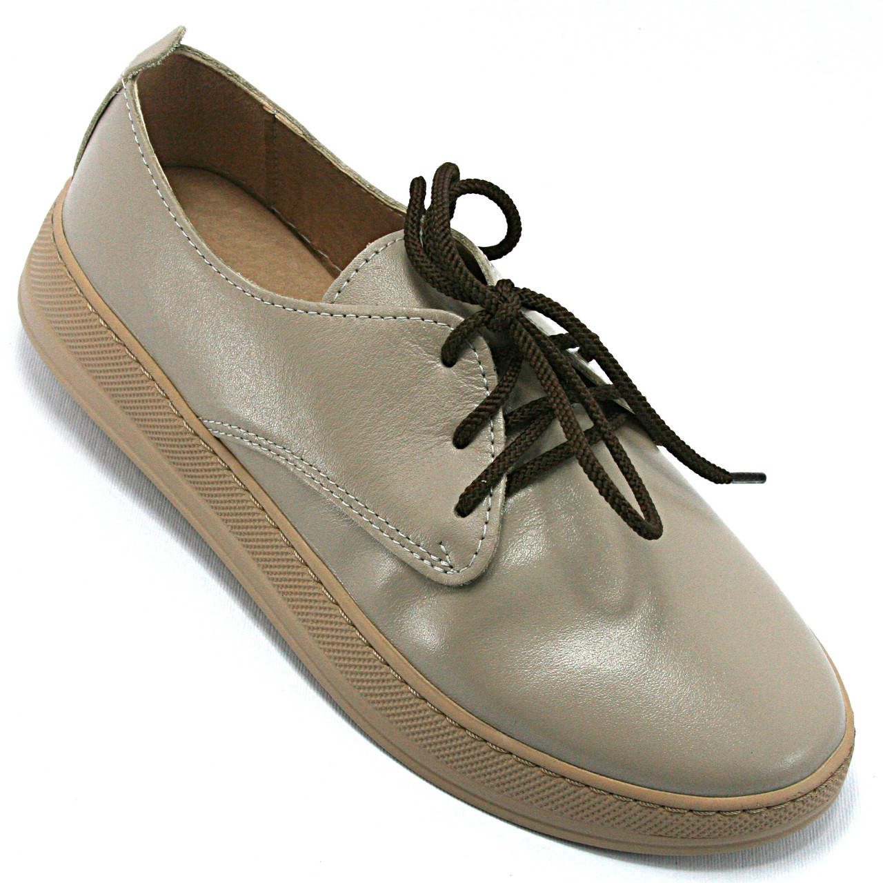 

Мокасины бежевые женские из натуральной КОЖИ на шнуровке, Бежевый