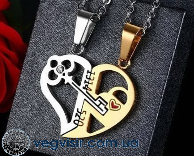 

Парные подвески для влюбленных сердце и ключик love1314 520 две половинки сердца