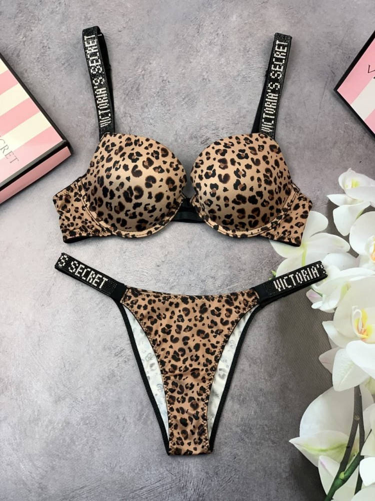 

Комплект женский Victoria’s Secret Model Rhinestone двойка топ+трусики леопард