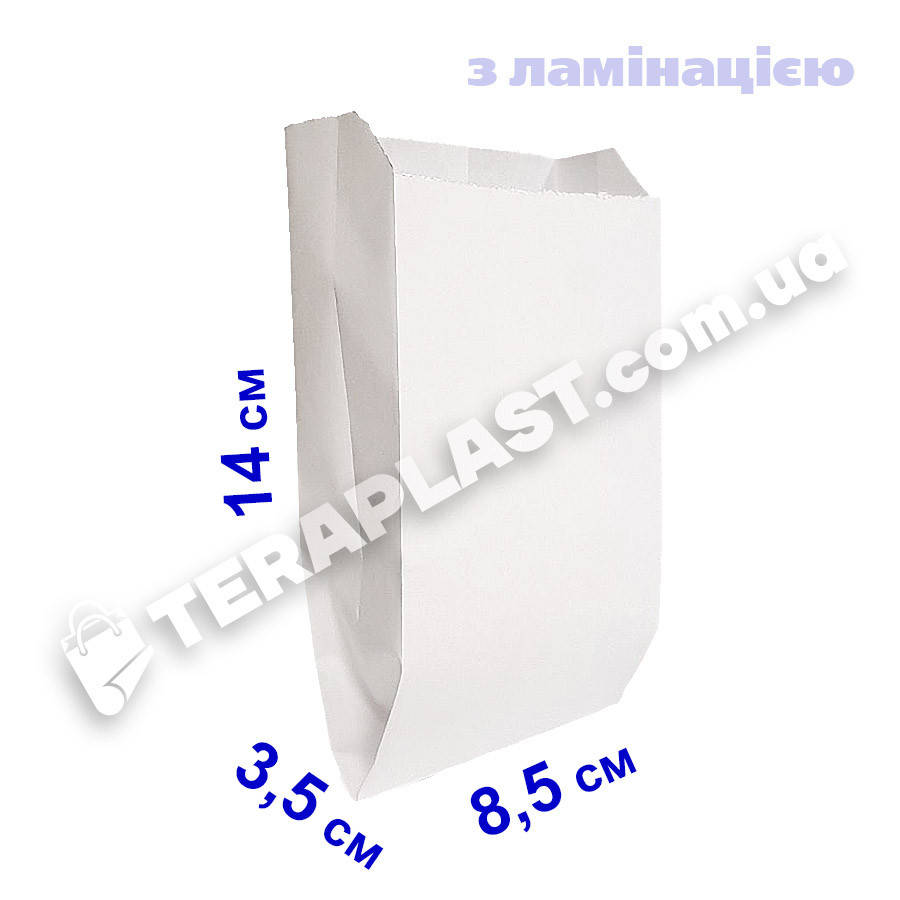 

Белый крафт-пакет саше с ламинацией 85х35х140 (уп-100шт)