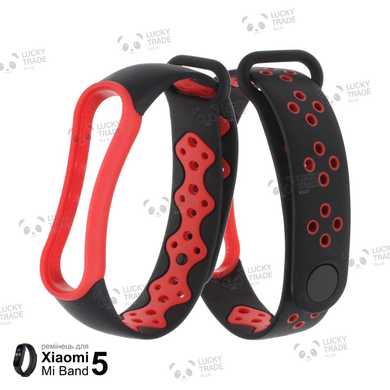 

Ремешок Xiaomi Mi Band 5 MiJobs Sport силиконовый двухцветный браслет с рамкой Черный / Красный [2352]
