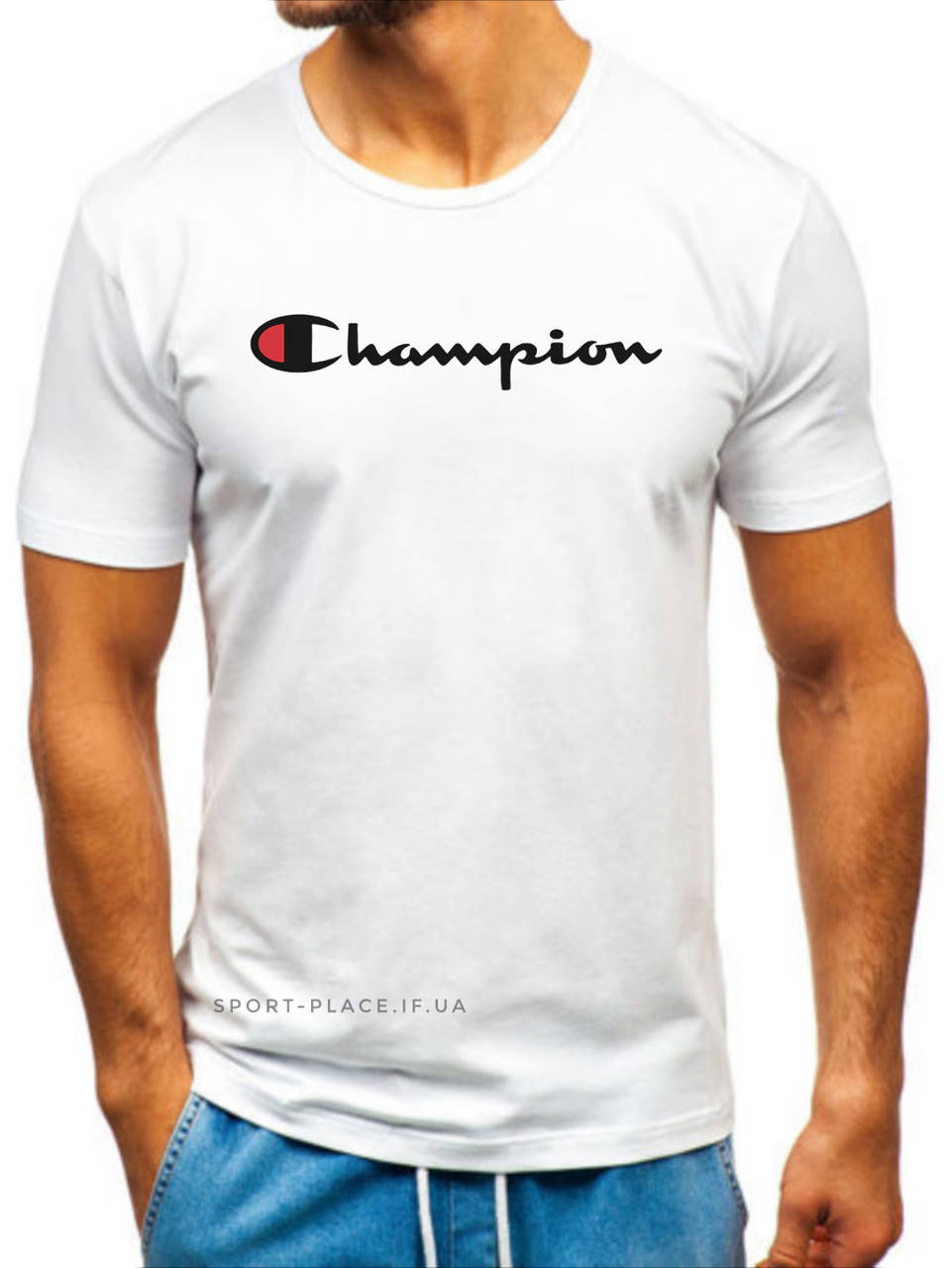 

Мужская футболка Champion (Чемпион) белая (большая эмблема) хлопок M, 50