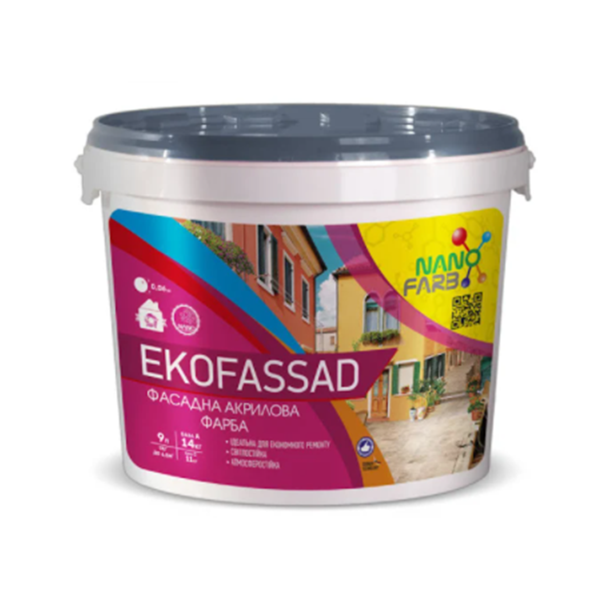 

Фасадная краска Nanofarb Ekofassad матовая 14кг, Белый