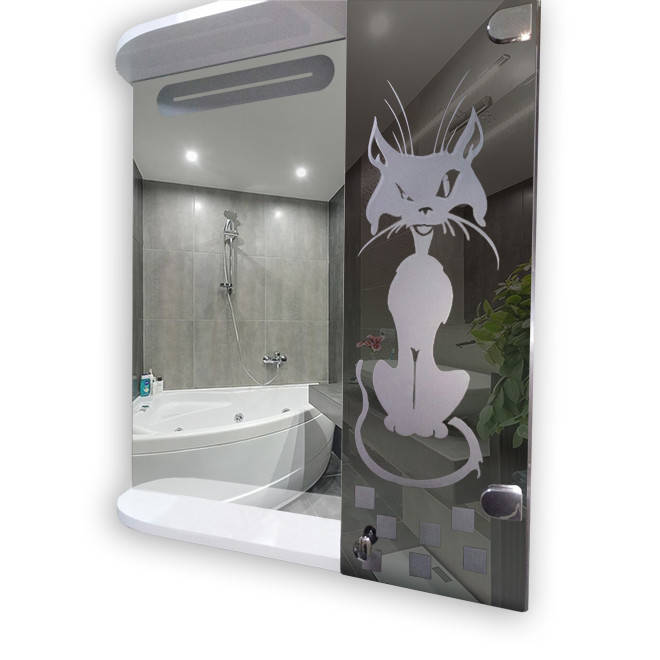 

Шкаф-зеркало (60*70*14см) "Кот" дверь справа с LED подсветкой