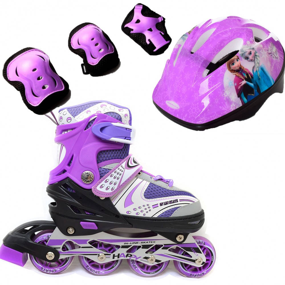 

Роликовые коньки Ролики детские Набор Happy Combo Disney ( + защита + шлем ) 29-33, Frozen (Фиолетовый)