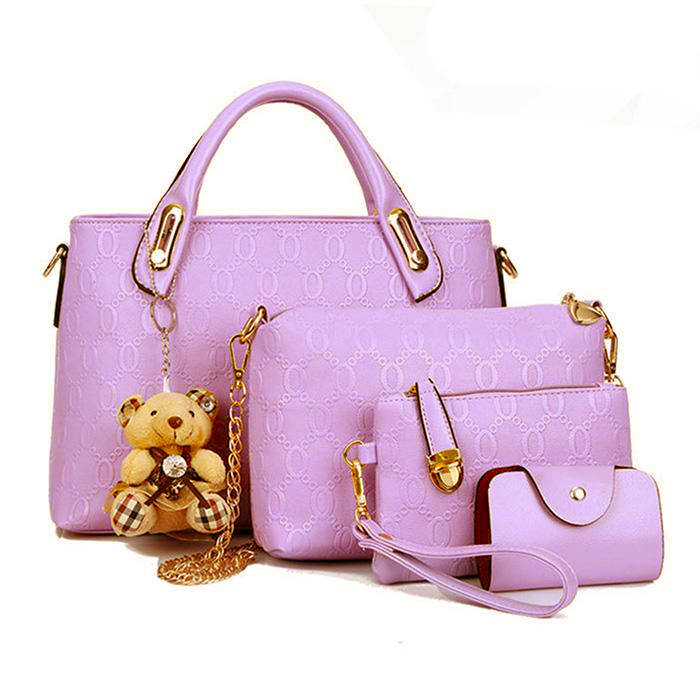 

Женская сумка набор 4в1 из экокожи с брелочком, светло-розовый, Фиолетовый