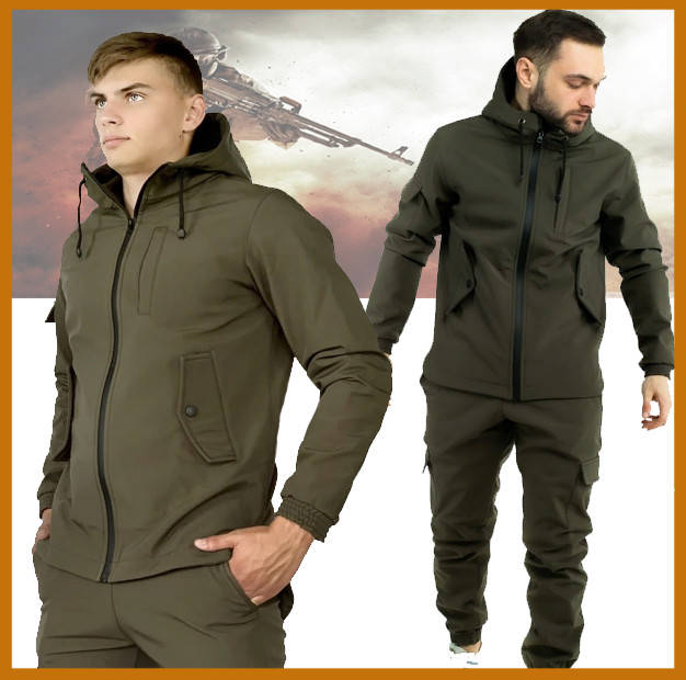 

Костюм тактический soft shell, мужской спортивный костюм с капюшоном софтшелл хаки