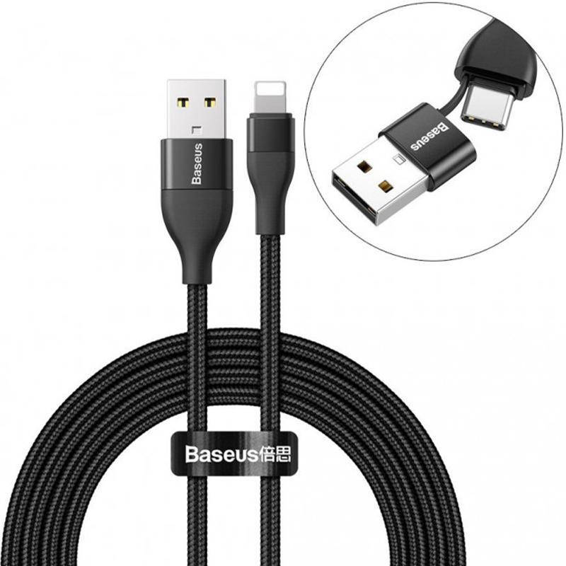 

Кабель Baseus Dual Output 2-in-1 Type-C/USB to Lightning 18W CATLYW-G01 Black 1m, Черный