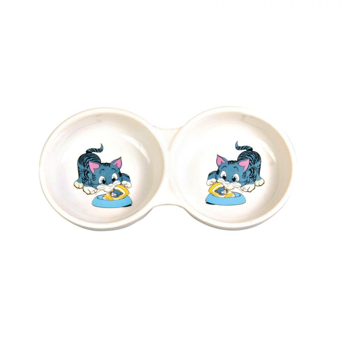 

Trixie Миска для кота Trixie 150 мл керамическая, двойная, белая, Белый