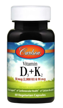 

Витамин Д3 и К2, Vitamin D3+K2, Carlson Labs, 60 капсул (CAR-10610)
