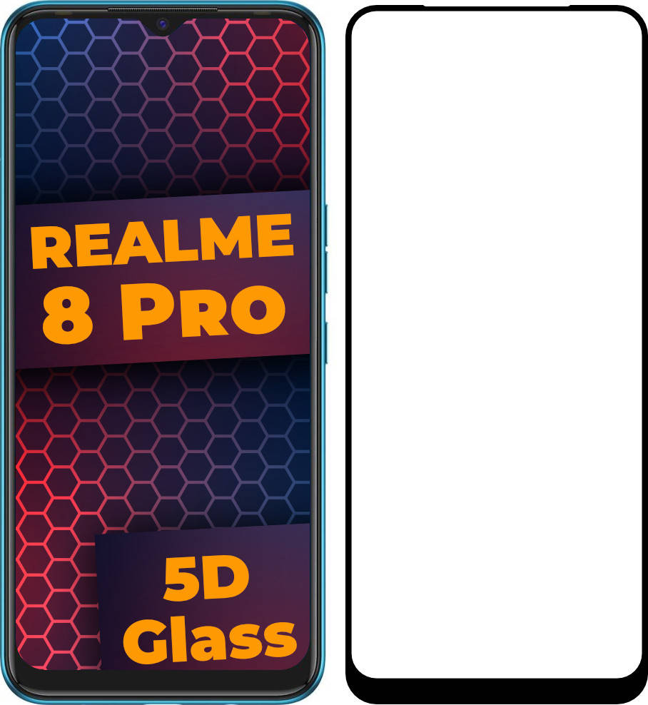 

5D стекло Realme 8 Pro (Защитное Full Glue) Black (Реалми 8 Про), Черный