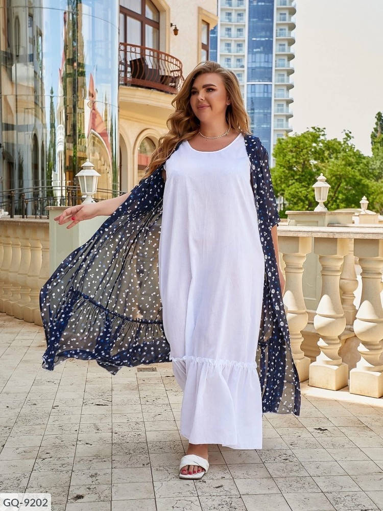 

Длинное свободное летнее платье двойка, батистовый сарафан + платье из шифона на пуговицах большого размера