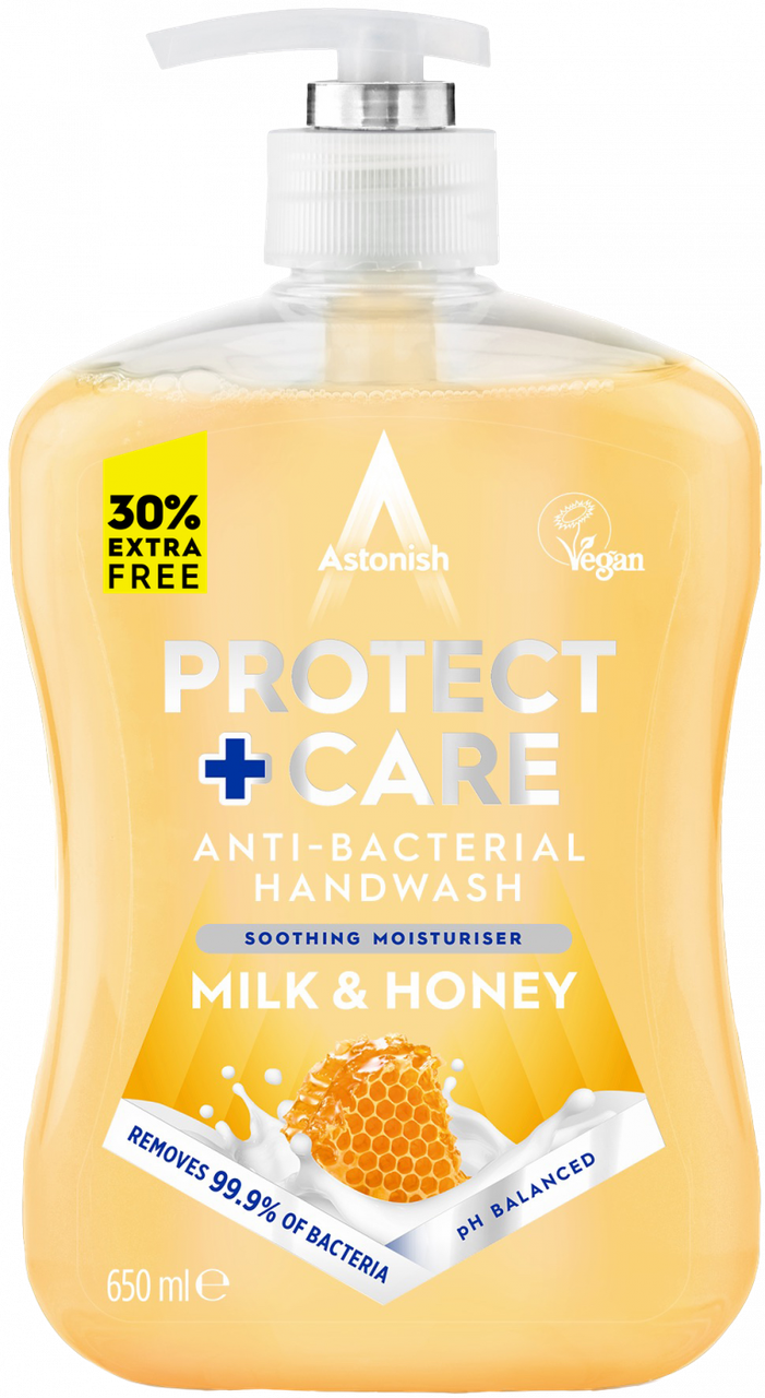 

Антибактериальное мыло для рук Astonish Protect+Care Молоко и Мед 650 мл