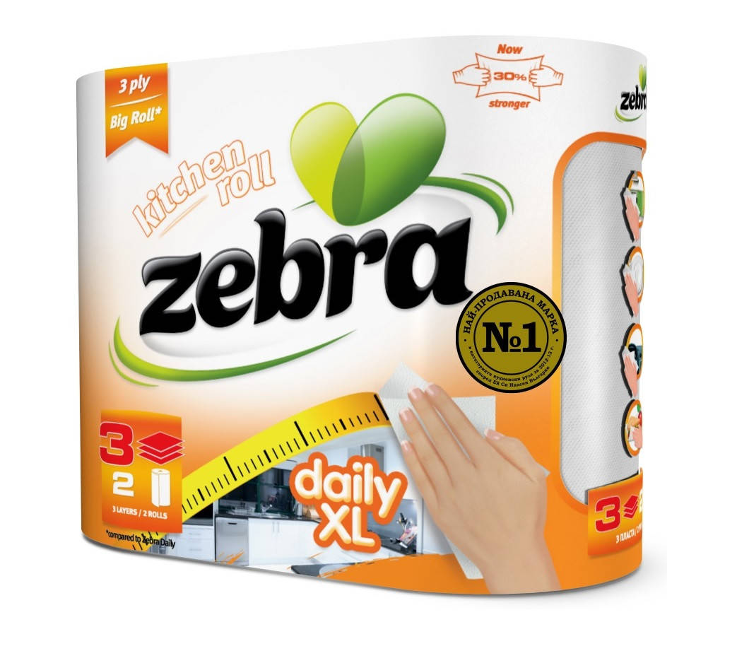 

Трехслойные бумажные полотенца Zebra Daily XL 2 рулона, Белый